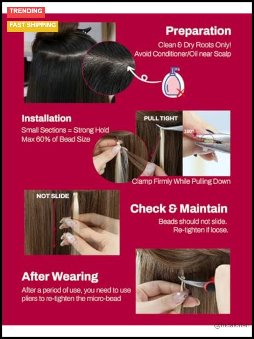Micro Bead Hair Extensions Remy Human Hair Cold Install - Picture 4 of 5
